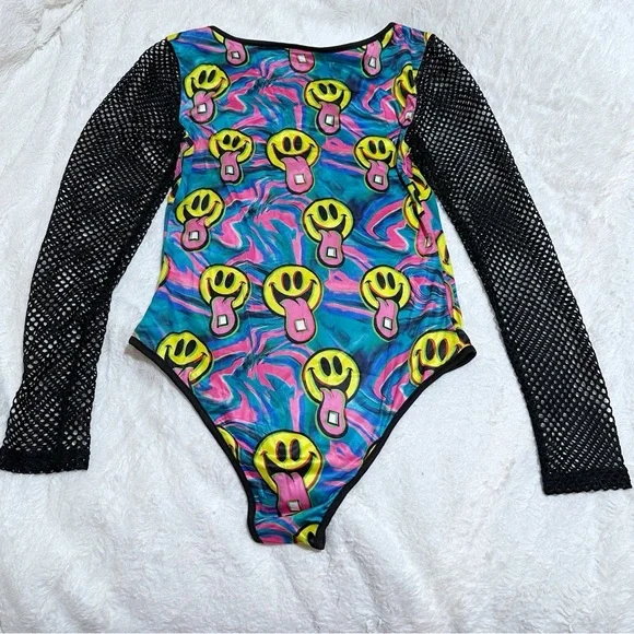 NWOT iHeartRaves Good Mood Bodysuit with Buckle Size Medium - Picture 10 of 11
